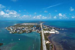 Aerial view of famous bridge and islands in the way to Key West, Florida Keys, United States.
